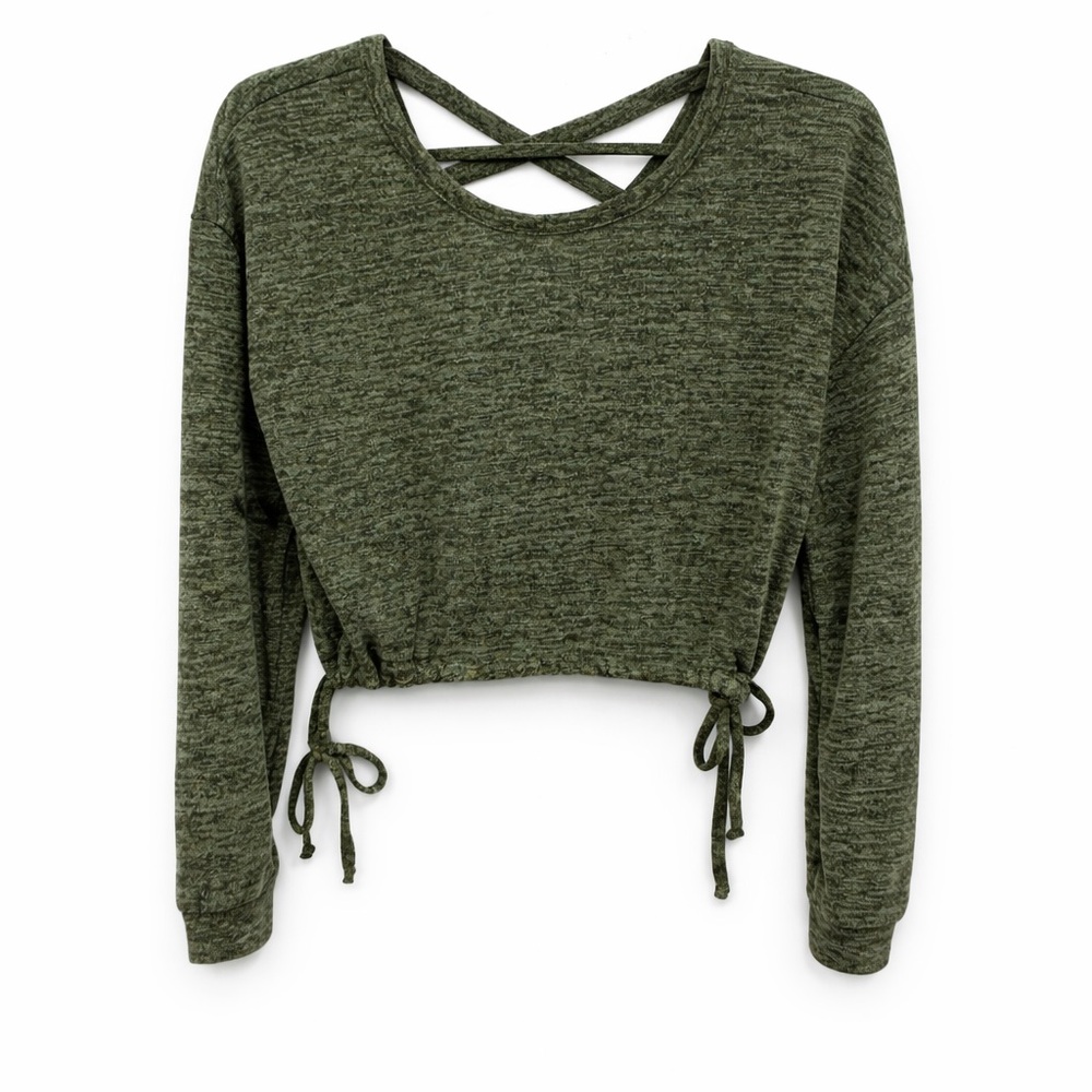 Crave Fame Olive Green Criss-Cross Crop Top